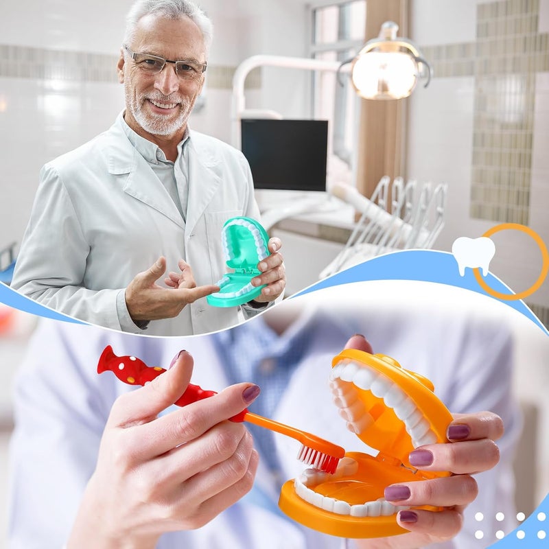 Skylety مجموعة ألعاب طبيب الأسنان 2 مجموعة نموذج أسنان مع فرشاة أسنان بطاقات تعليمية حجم قياسي نموذج تقويم الأسنان المزيف (أسلوب لطيف) - Image 4